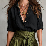 Lyla - set din două piese: tricou negru și fustă midi verde măsliniu — imagine 5