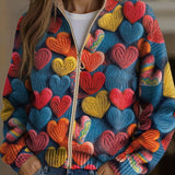Madeline - cardigan tricotat texturat cu model de inimă colorat — imagine 1