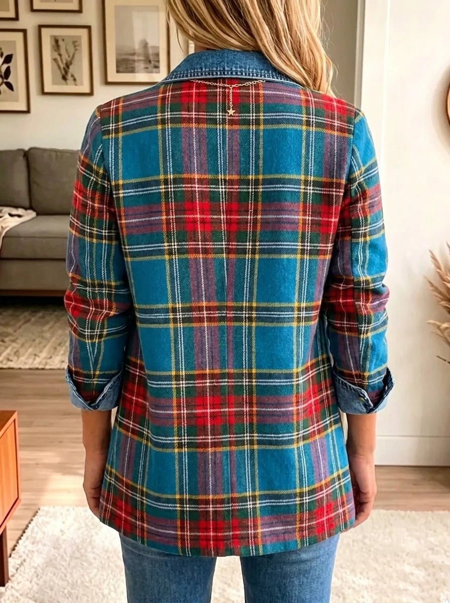 Sacou din denim cu imprimeu tartan Madison — imagine 2