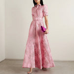 Margaret - rochie lungă din jacquard floral cu curea — imagine 2