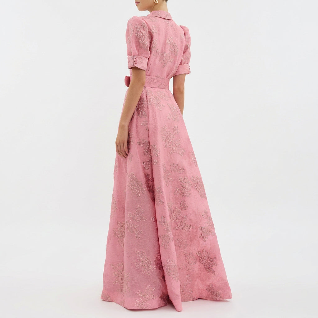 Margaret - rochie lungă din jacquard floral cu curea — imagine 4