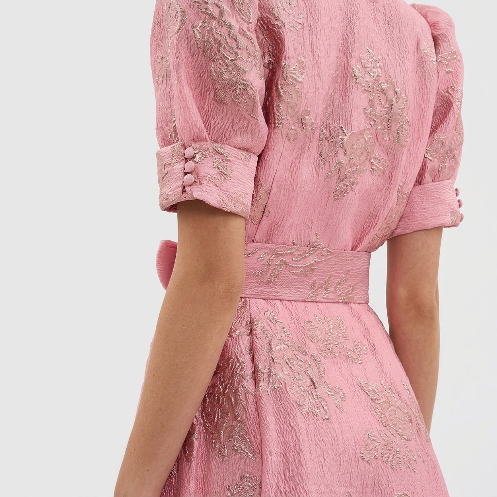 Margaret - rochie lungă din jacquard floral cu curea — imagine 6
