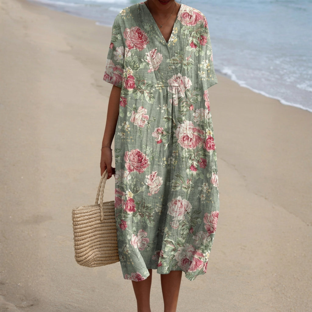 Maria - rochie midi retro cu imprimeu floral — imagine 1