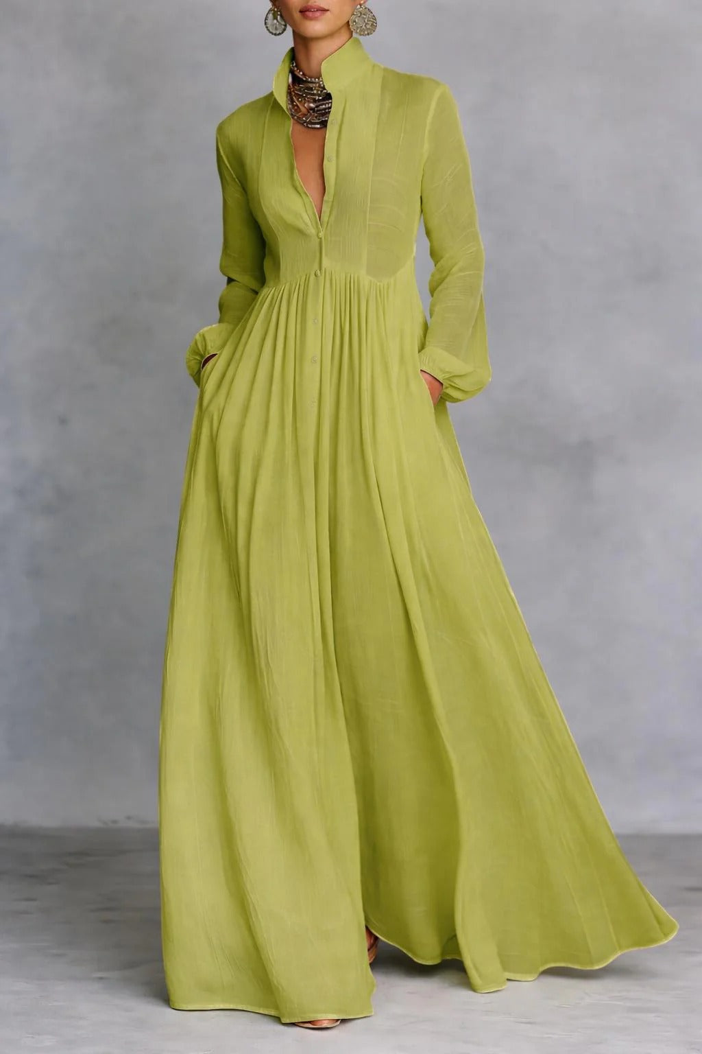Maya - rochie maxi cu croială lejeră și nasturi în față — imagine 1