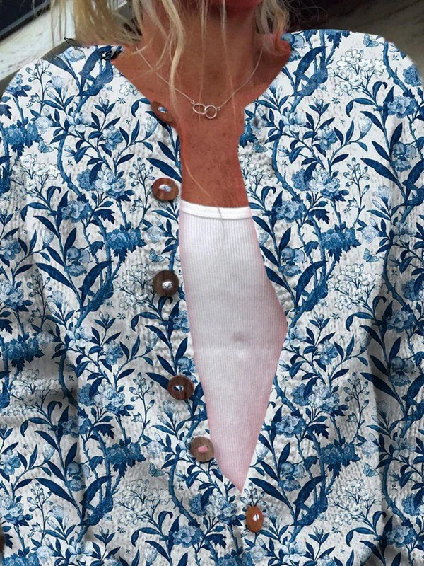 Maya - Cardigan retro cu imprimeu floral și nasturi în față — imagine 2