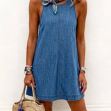 Melissa - rochie mini din denim fără mâneci, fără spate — imagine 1