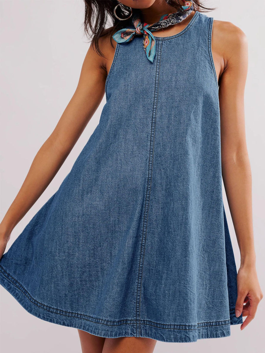 Melissa - rochie mini din denim fără mâneci, fără spate — imagine 3