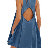 Melissa - rochie mini din denim fără mâneci, fără spate — imagine 4
