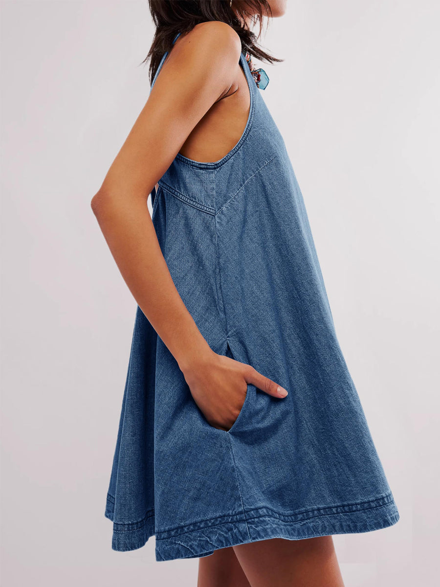 Melissa - rochie mini din denim fără mâneci, fără spate — imagine 5