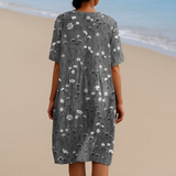 Mila - rochie florală cărbune cu garnitură albă — imagine 2