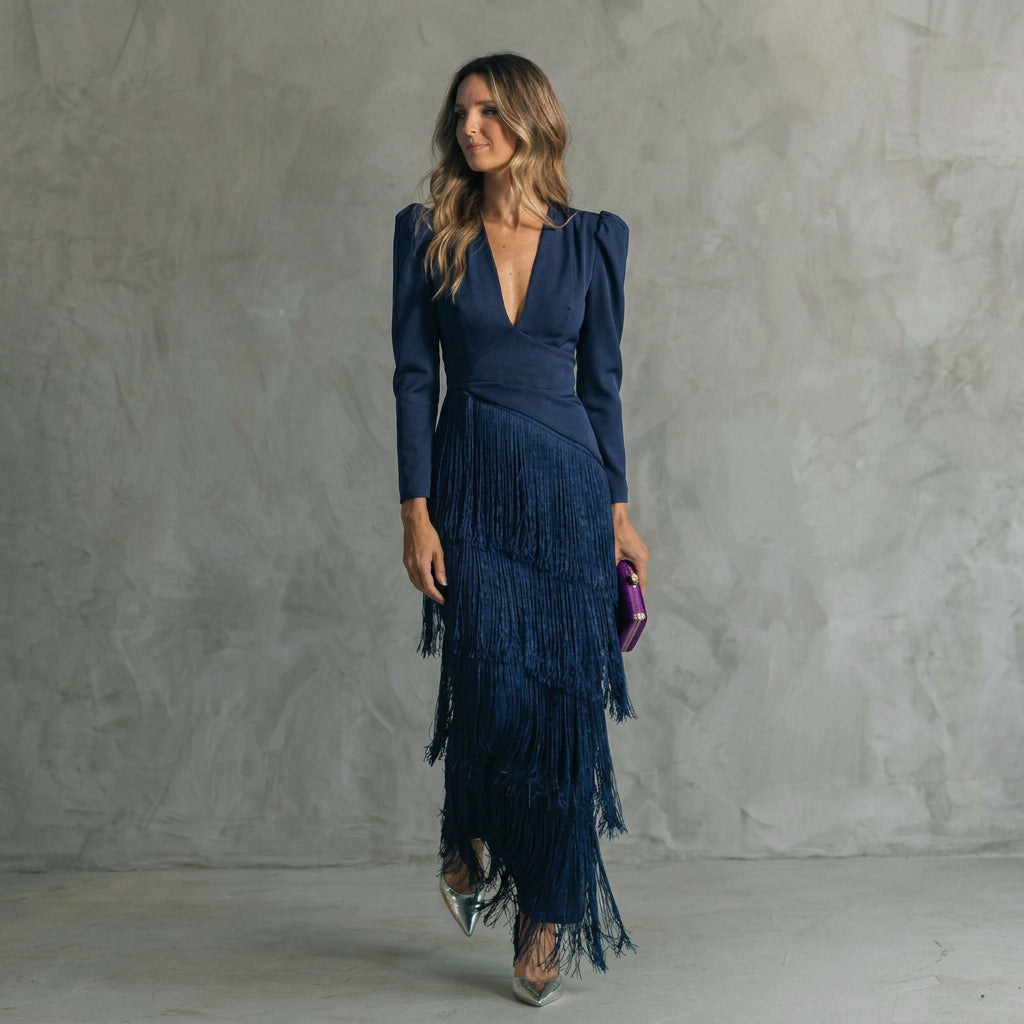 Monica - rochie lungă cu franjuri și decolteu în V — imagine 3