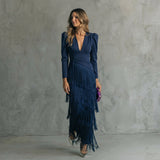 Monica - rochie lungă cu franjuri și decolteu în V — imagine 3