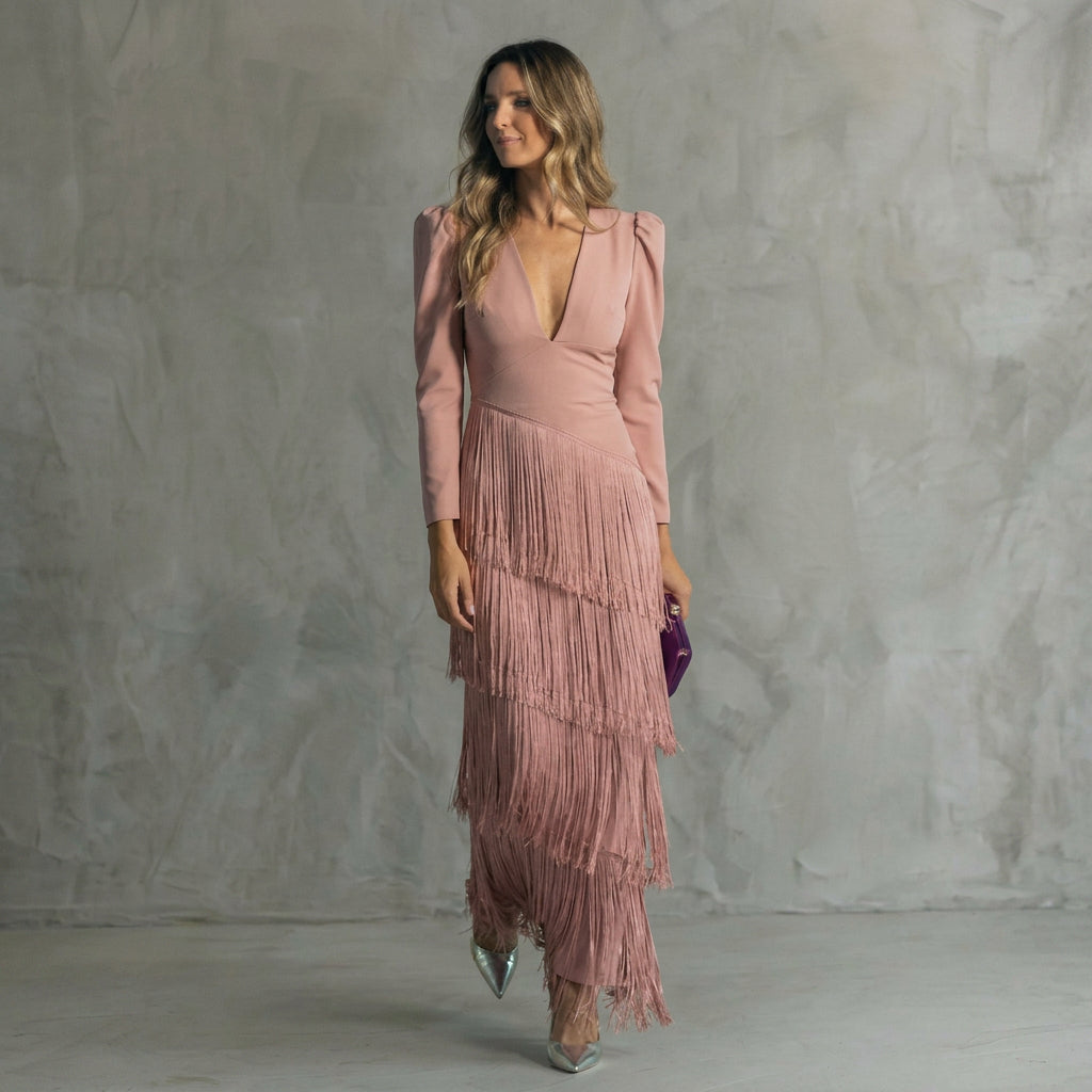 Monica - rochie lungă cu franjuri și decolteu în V — imagine 4
