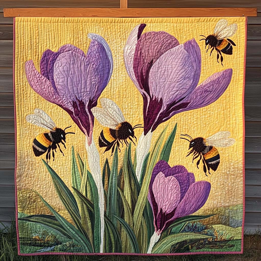 Tapiserie artistică - bondari și crocusi — imagine 1