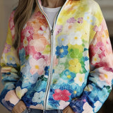 Natalie - Cardigan cu fermoar, model floral în gradient de acuarelă — imagine 1