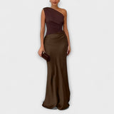 Rochie asimetrică din satin Natalie — imagine 1