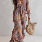 Natalie - rochie maxi din șifon plisat, cu decolteu în V și imprimeu paisley — imagine 2