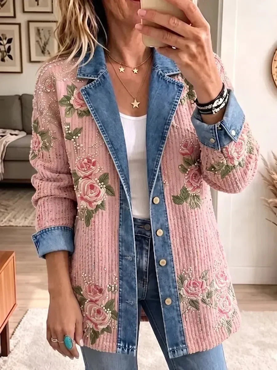 Natalie - Sacou retro din denim cu model patchwork — imagine 1
