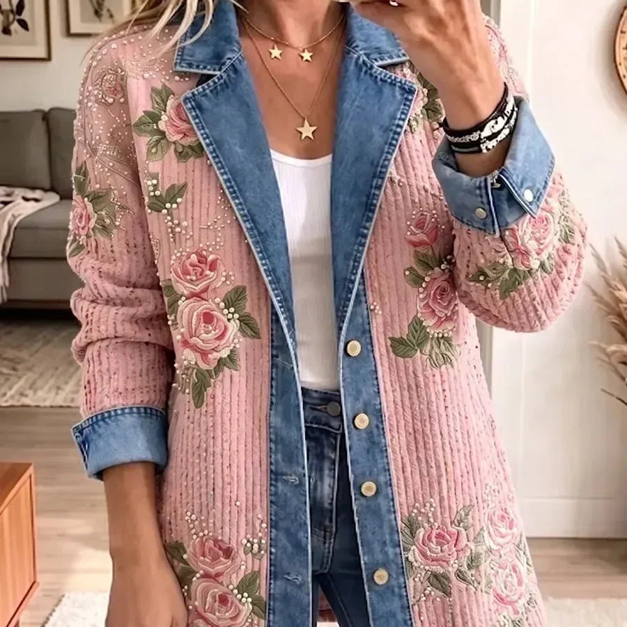 Natalie - Sacou retro din denim cu model patchwork — imagine 1