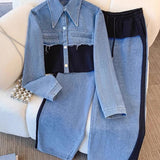 Natalie - Set jachetă scurtă color block și pantaloni cu croi larg — imagine 1