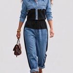 Natalie - Set jachetă scurtă color block și pantaloni cu croi larg — imagine 2