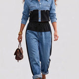 Natalie - Set jachetă scurtă color block și pantaloni cu croi larg — imagine 2