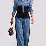 Natalie - Set jachetă scurtă color block și pantaloni cu croi larg — imagine 3