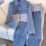 Natalie - Set jachetă scurtă color block și pantaloni cu croi larg — imagine 4