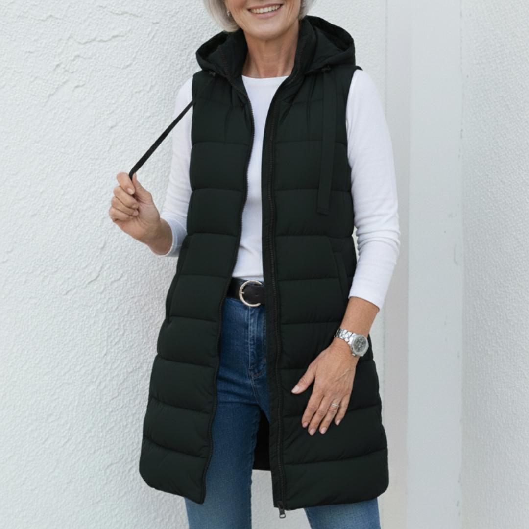 Nina - vestă lungă cu glugă, fără mâneci, casual — imagine 2
