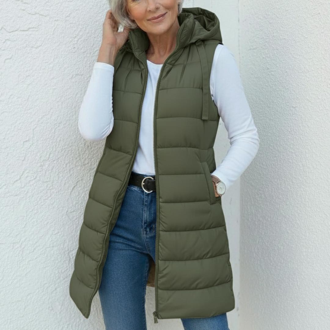 Nina - vestă lungă cu glugă, fără mâneci, casual — imagine 5