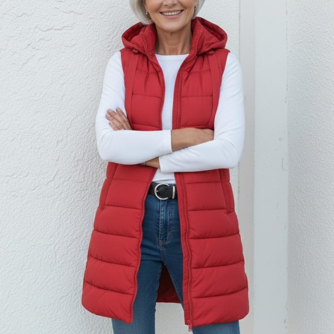Nina - vestă lungă cu glugă, fără mâneci, casual — imagine 6
