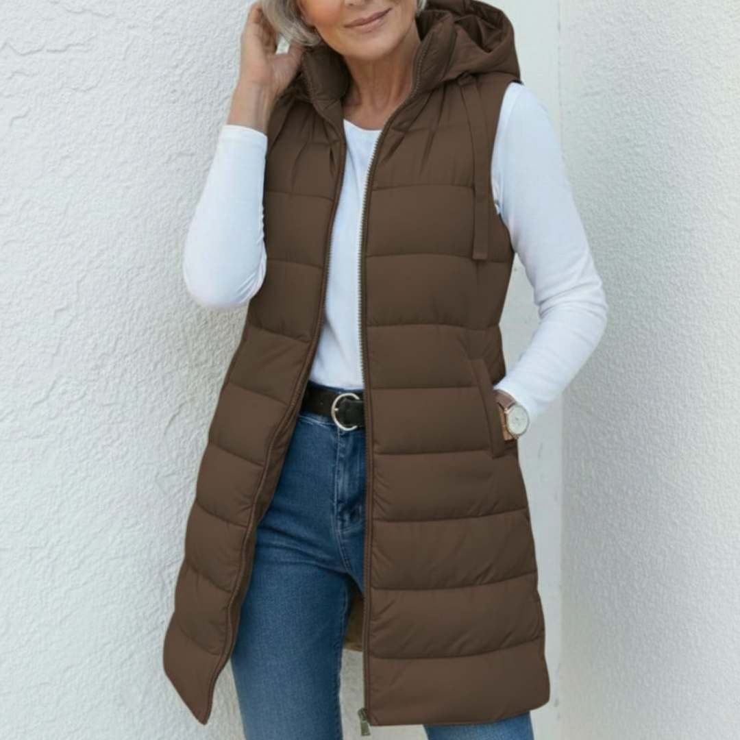 Nina - vestă lungă cu glugă, fără mâneci, casual — imagine 9