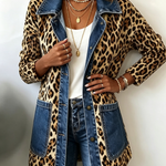Nora - jachetă lungă din denim cu imprimeu leopard și panouri contrastante — imagine 1