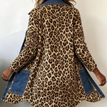 Nora - jachetă lungă din denim cu imprimeu leopard și panouri contrastante — imagine 4