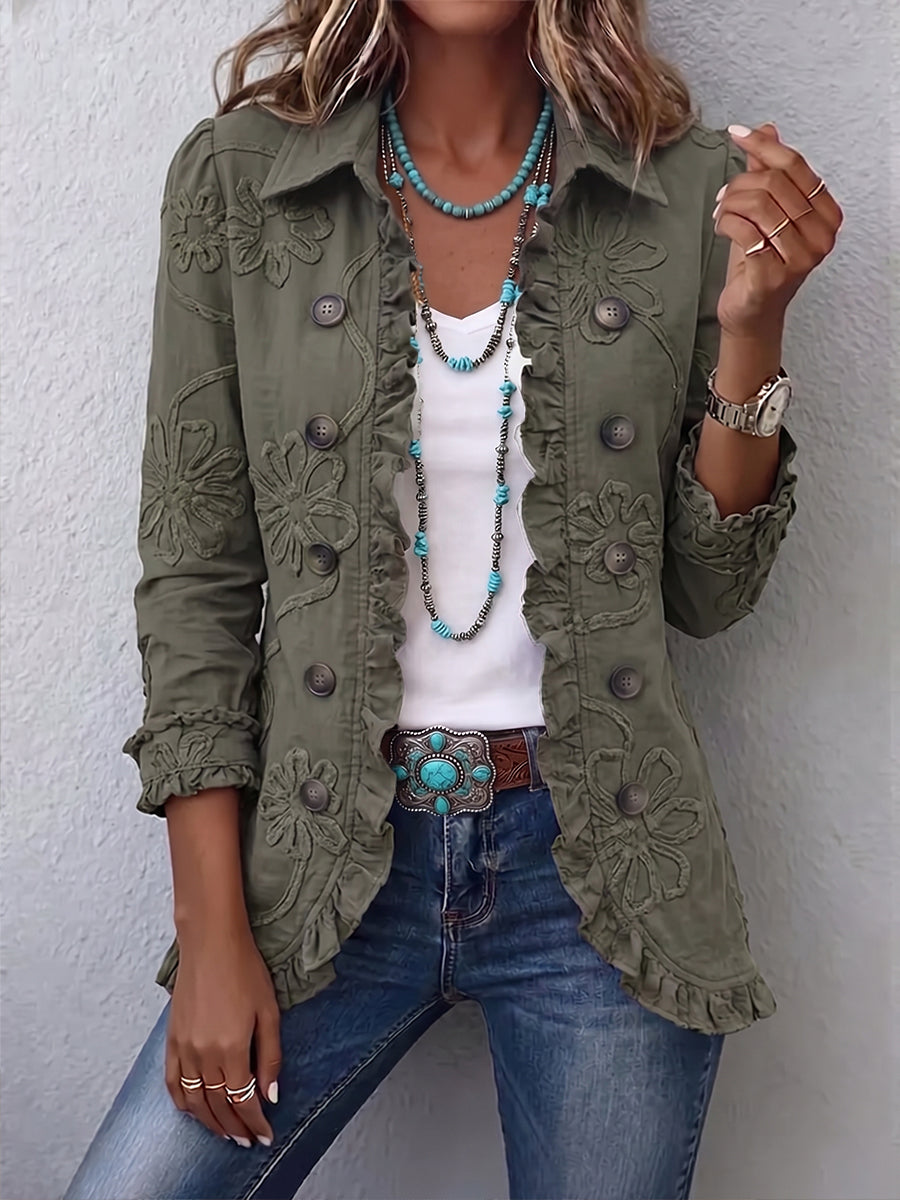Olivia - jachetă utilă boho-chic cu broderie florală și volane — imagine 1