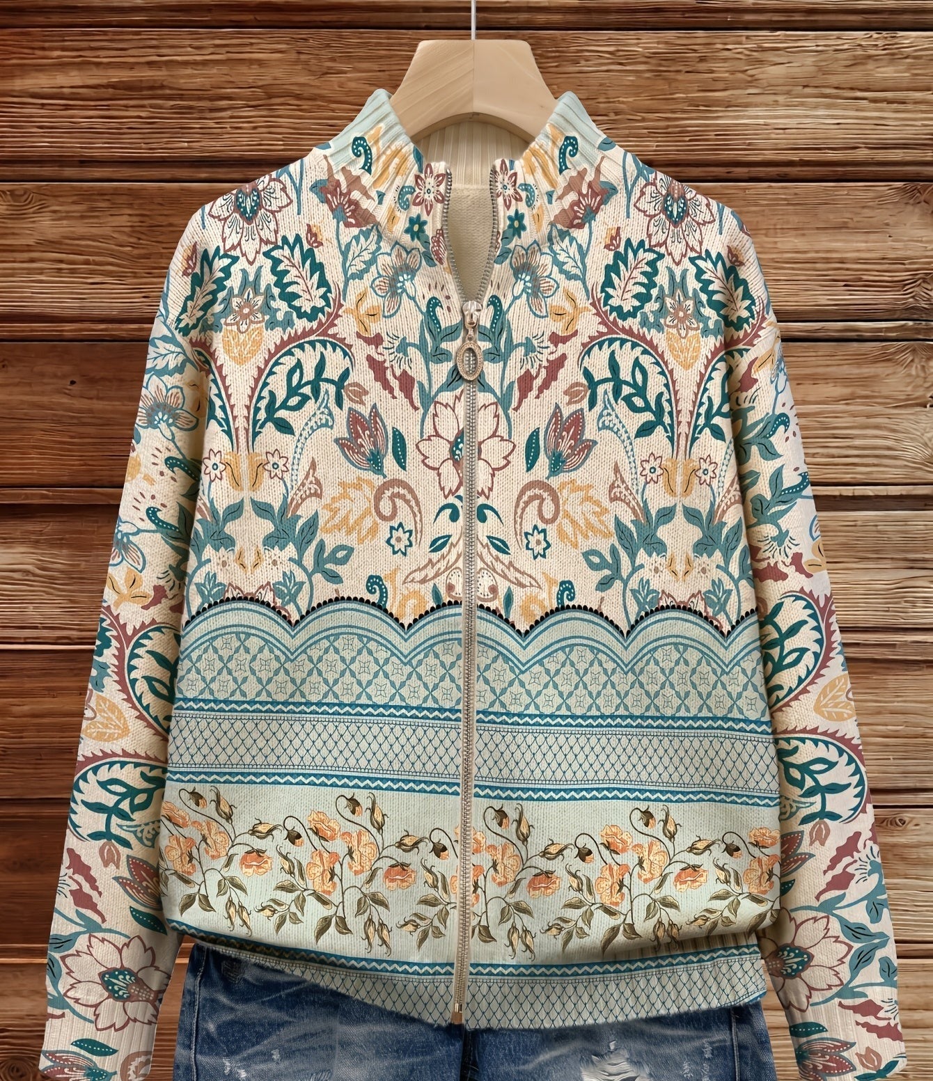 Olivia - cardigan cu model retro botanic cu bordură — imagine 2