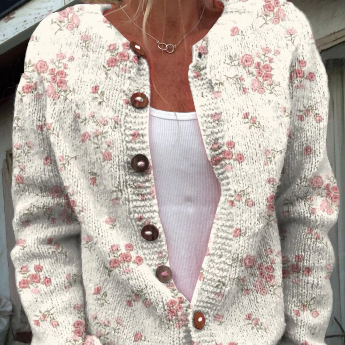 Paige - Cardigan tricotat cu imprimeu floral retro — imagine 1