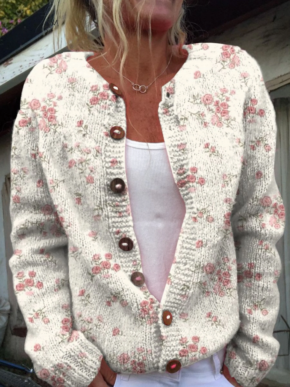 Paige - Cardigan tricotat cu imprimeu floral retro — imagine 1