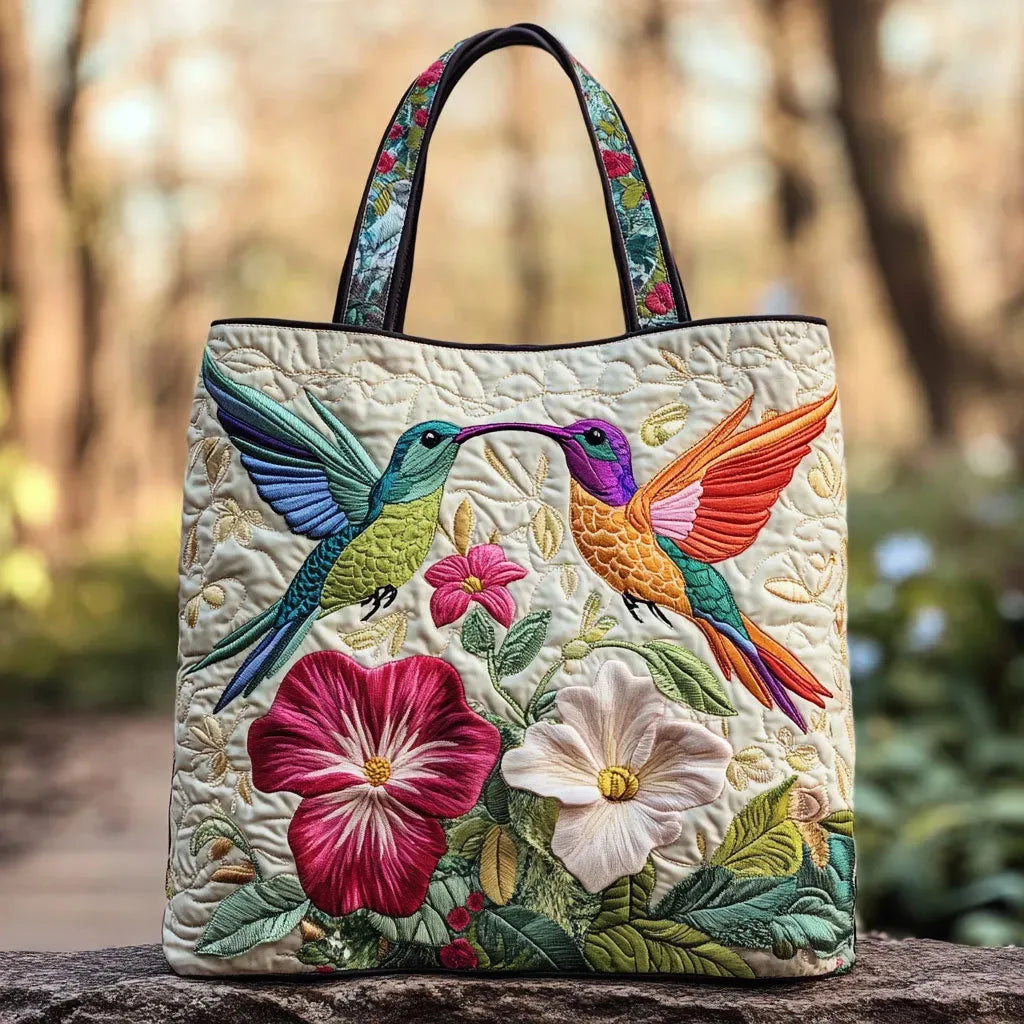 Melody - geantă matlasată, colibri și flori — imagine 1