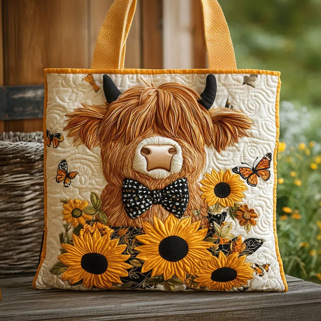 Melody - geantă matlasată, vacă highland cu floarea-soarelui — imagine 1