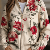Penelope - cardigan cu fermoar și imprimeu retro cu trandafiri — imagine 1