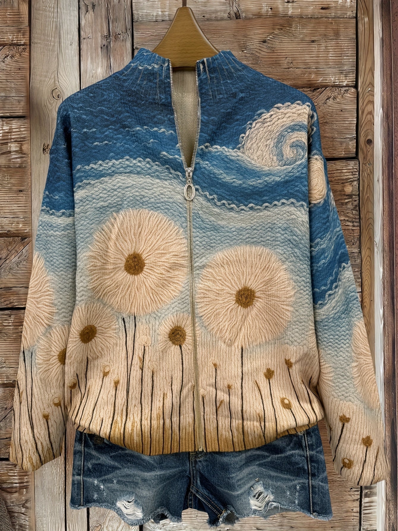Quinn - Cardigan matlasat cu fermoar, model Dandelion Paesage — imagine 2