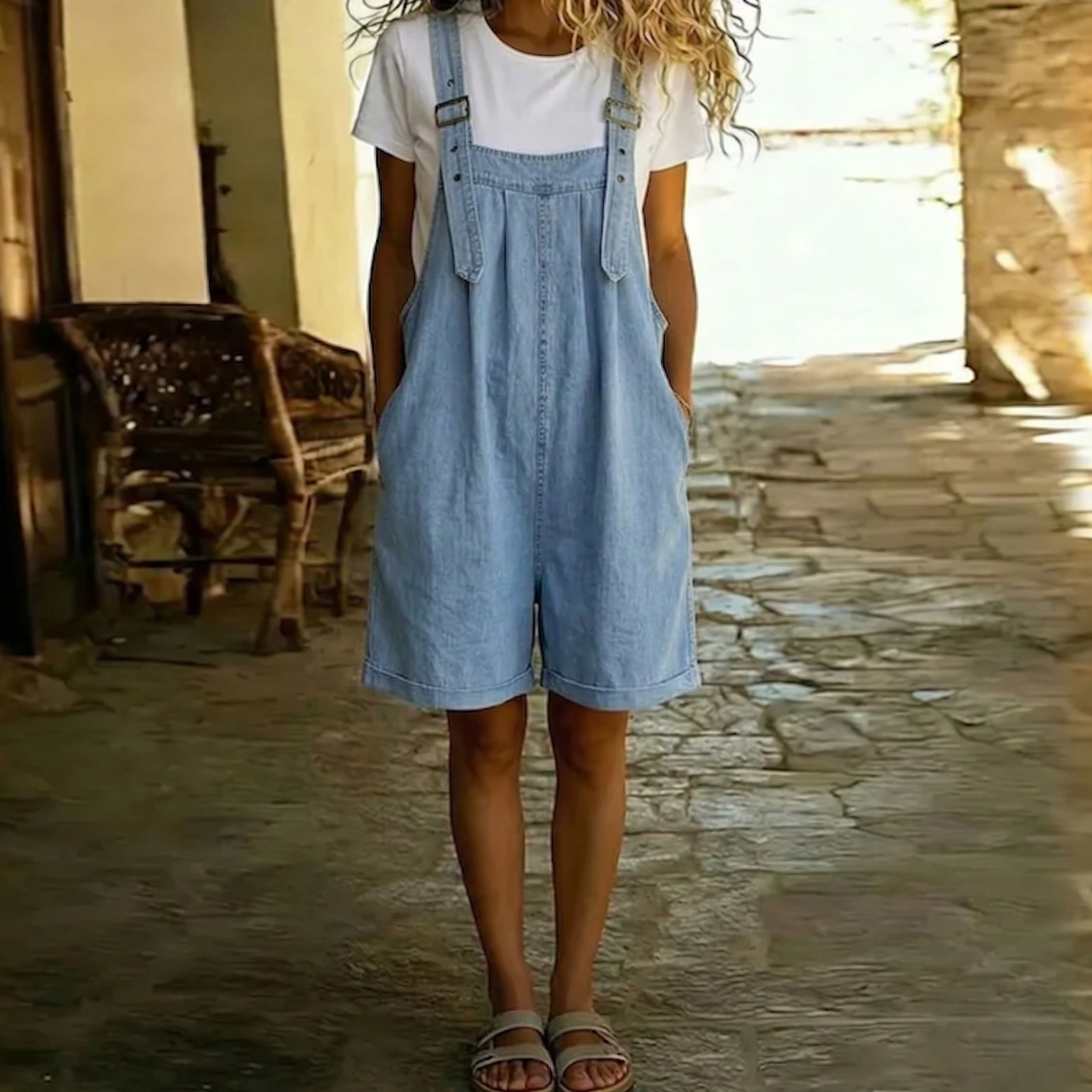 Rachel - salopetă scurtă din denim cu bumbac moale la atingere — imagine 2