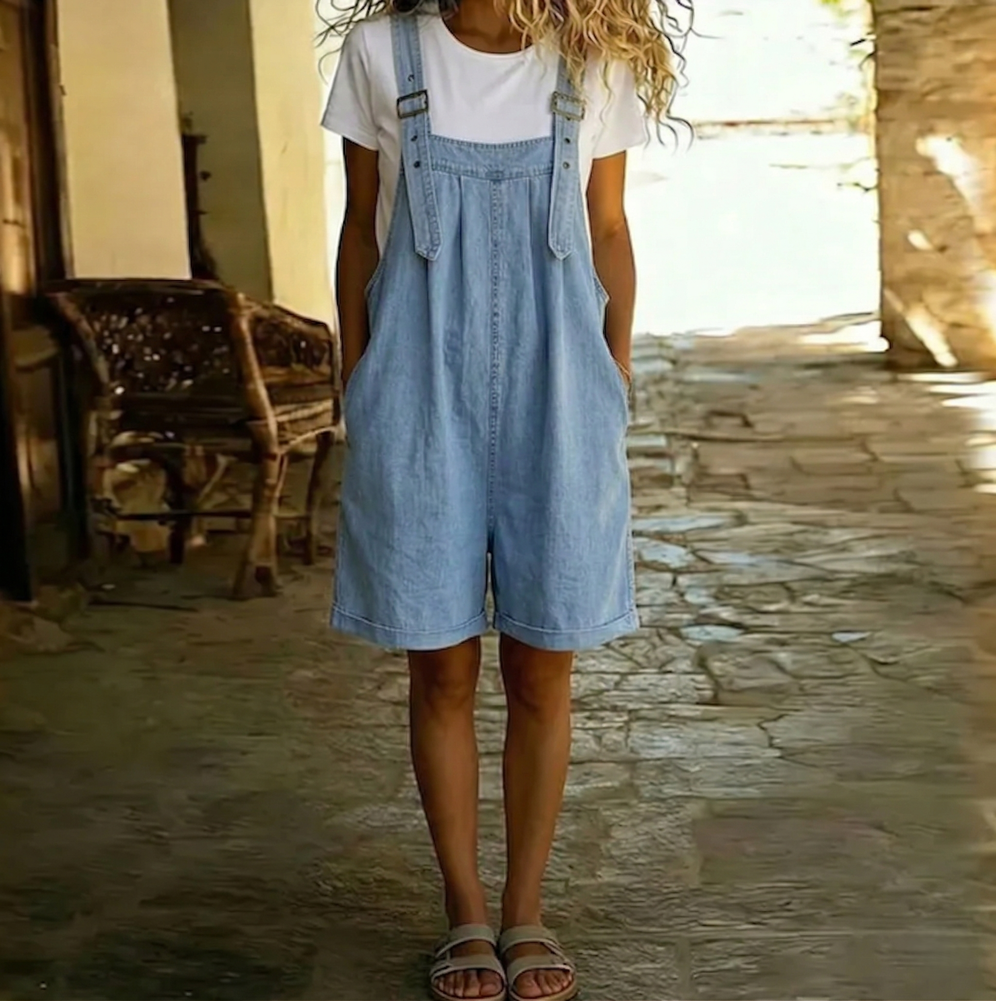 Rachel - salopetă scurtă din denim cu bumbac moale la atingere — imagine 2
