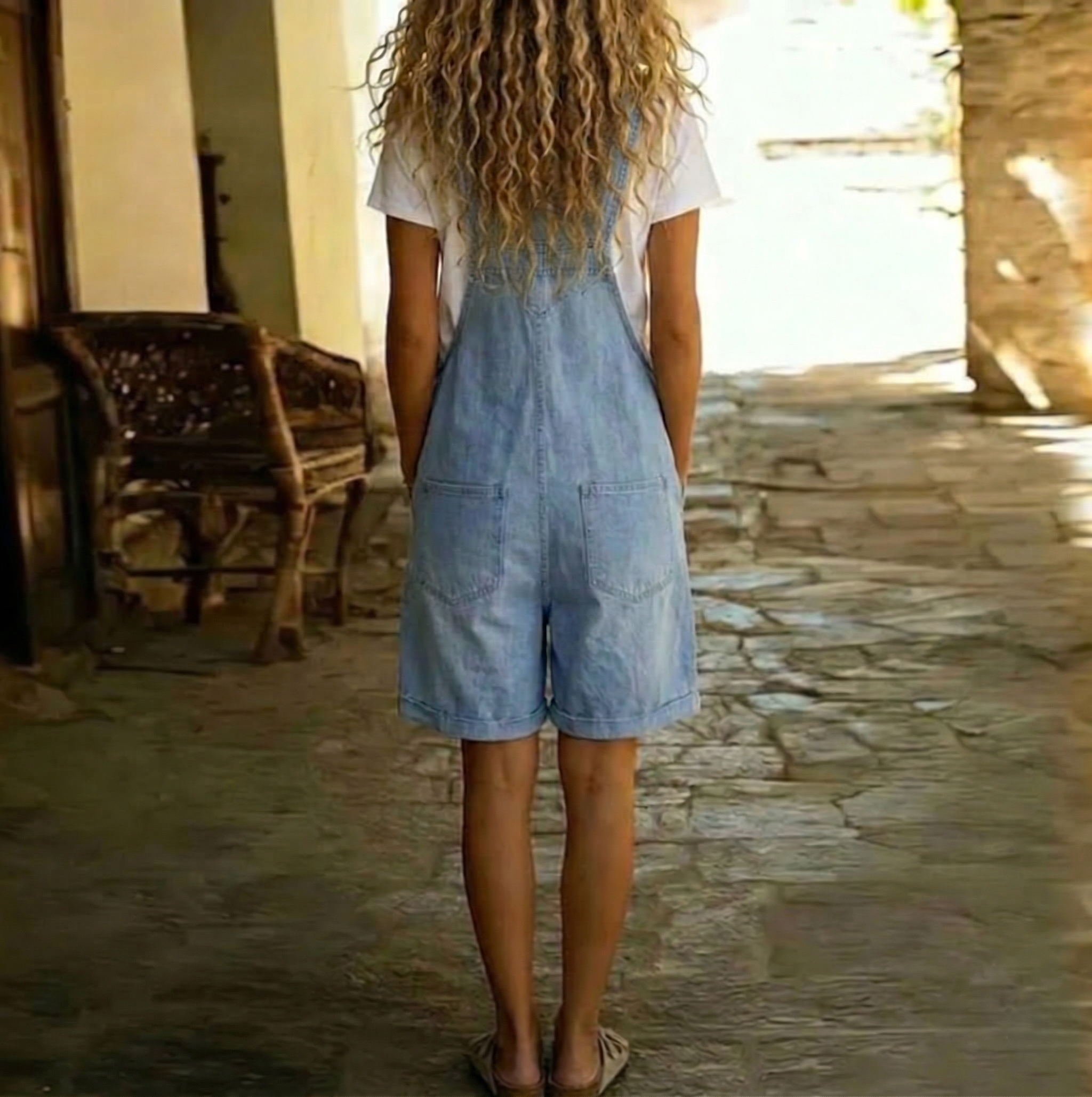 Rachel - salopetă scurtă din denim cu bumbac moale la atingere — imagine 3