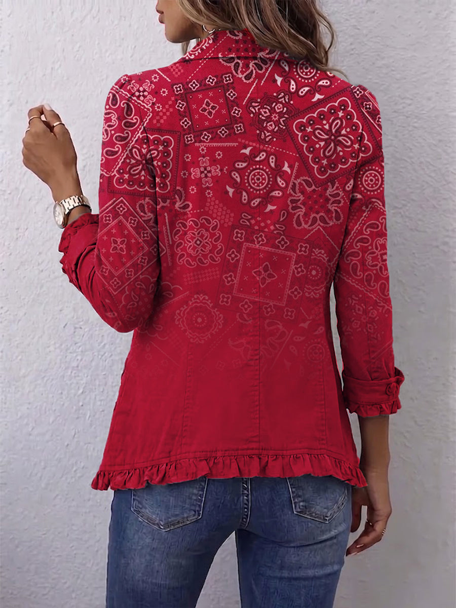 Riley - palton boem cu volane, model paisley ombré — imagine 2