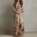 Robin - Rochie lungă plisată cu talie înaltă, model retro floral — imagine 4