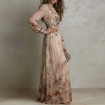 Robin - Rochie lungă plisată cu talie înaltă, model retro floral — imagine 5