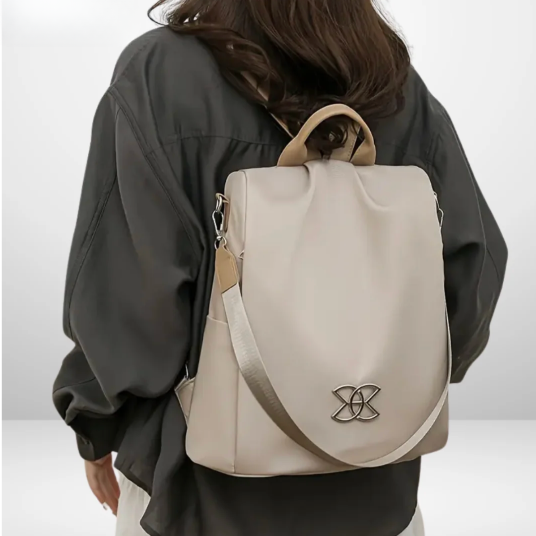 Rosalba | Rucsac antifurt — bej, purtat pe spate