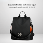 Rosalba | Rucsac antifurt — negru, buzunare frontale